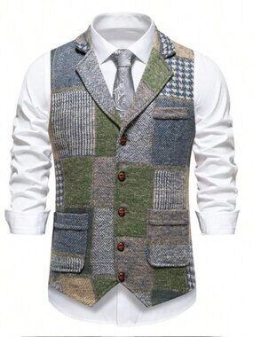 Men’s Daniel Retro-inspired Patchwork Slim-fit Vest